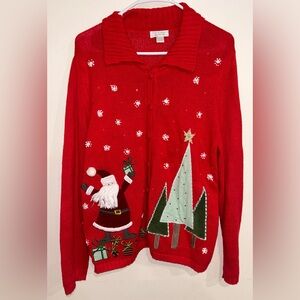 Christopher & Banks Santa Christmas Cardigan Size Large